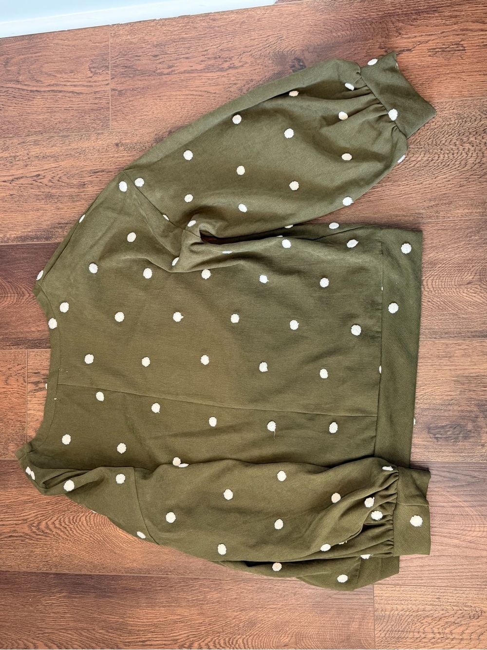 Olive Green Polka Dot Puff-Sleeve Blouse - Women's Top